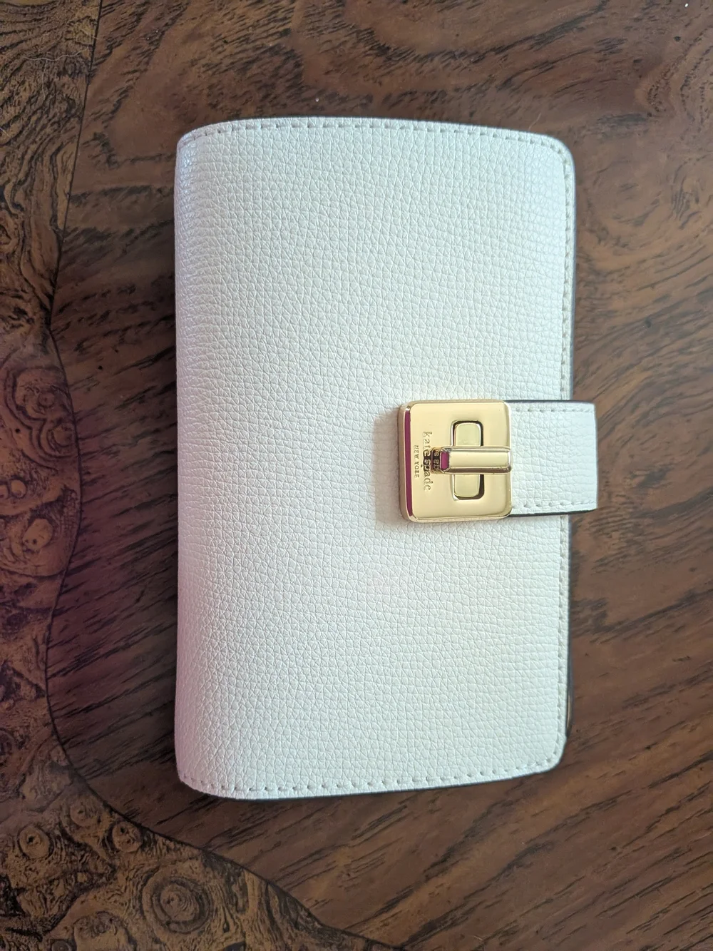 kate spade White Leather Wallet with Gold Turnlock